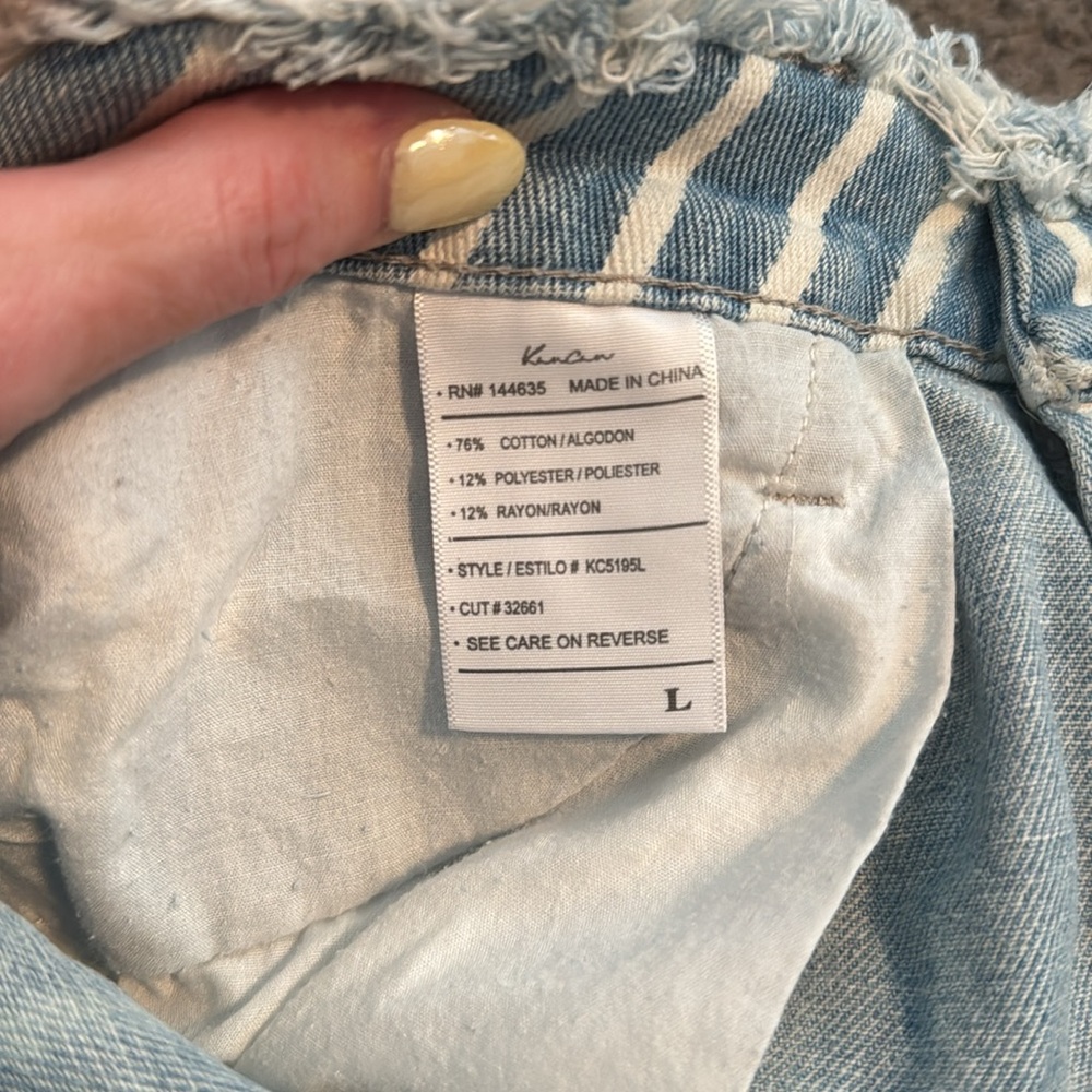 KanCan Blue and White Striped Jean Shorts with Frayed Hem - Picture 3 of 3